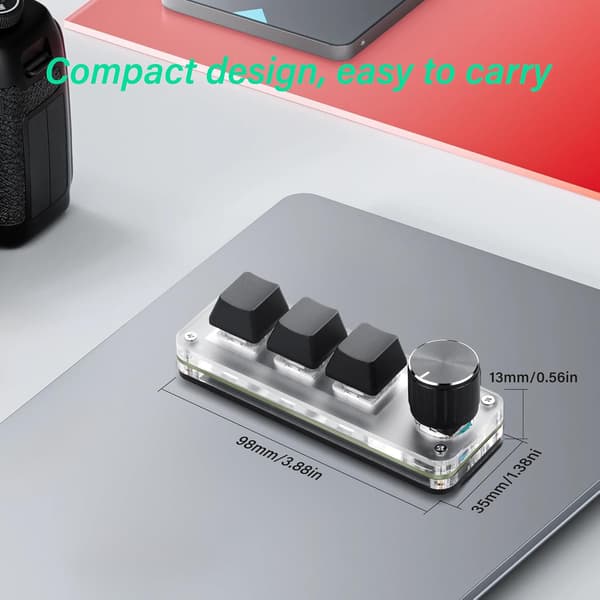 Mini Programmable Mechanical Keyboard with Three Buttons and a Rotary Macro Shortcut Knob | Multi-device PC for Gaming and Office Use