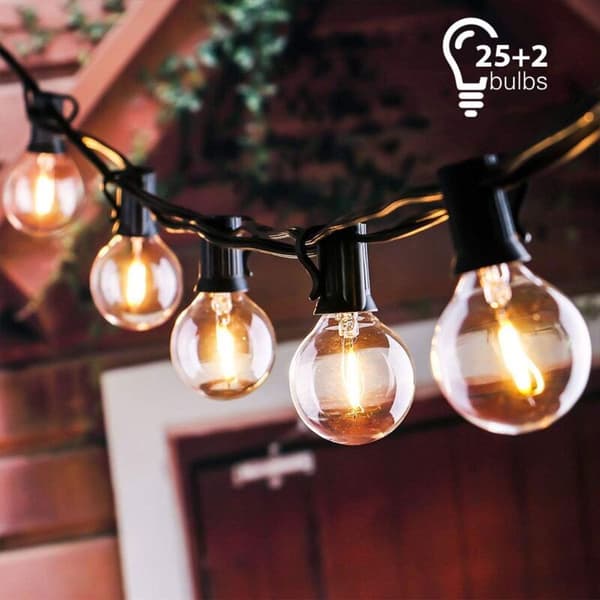 String Lights, Connectable Bistro String Lights with 25 G40 Bulbs, 7.62M, 220v - Waterproof - Outdoor and Indoor Decoration