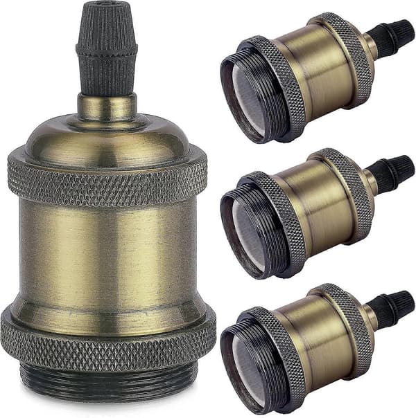 E27 Lampeholder, Edison Retro Pendellampe, Solid Keramisk Adapter, 4 Deler Champagne Gull Sokkel
