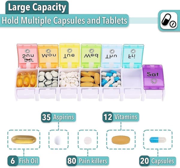 Weekly Pill Organizer, 7 Day Pill Organizer, 2 Times a Day Medicine Organizer, AM PM Pill Case, Pill Container, Travel Pill Organizer