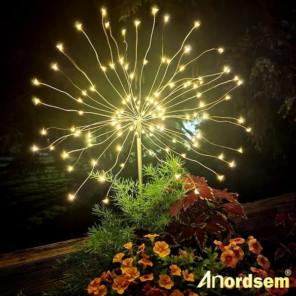 Solar Decorative Outdoor Lights: With Flexible Copper Wire and 120 LED Fireworks Lights – Waterproof Design.