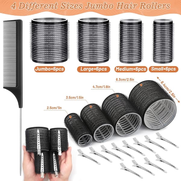 18 Heatless Hair Rollers with 12 Clips - 4 Sizes (Large, Medium, Small) for Volume, Curls on Long, Short, Thick or Thin Hair