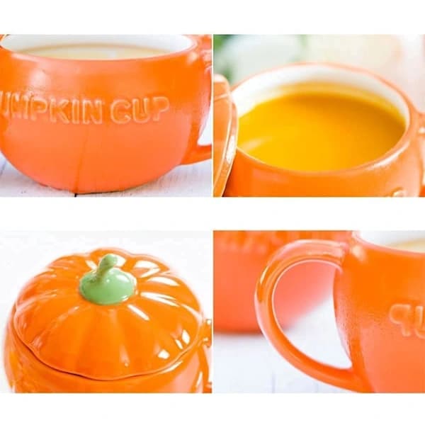 Halloween Ceramic Pumpkin Mug, Cute Pumpkin Cup, Ceramic Coffee Mug, 350ml Teacup with Lid (cup) S