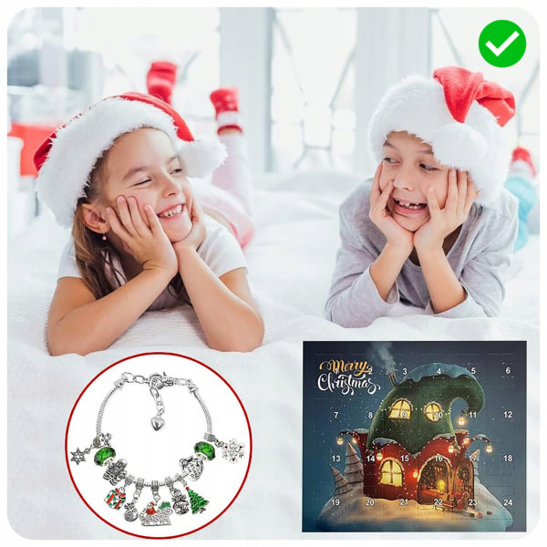 Jule-diy-nedtællingskalender Smykker Armbånd Armbånd Blind Box Smykkevedhæng 24 stykker Udsøgt vedhæng