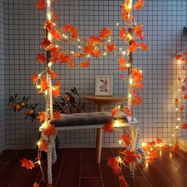 LED solcellelygter, Halloween ahornblad-lygter, simuleringsblad-lygter, havepynt til fest