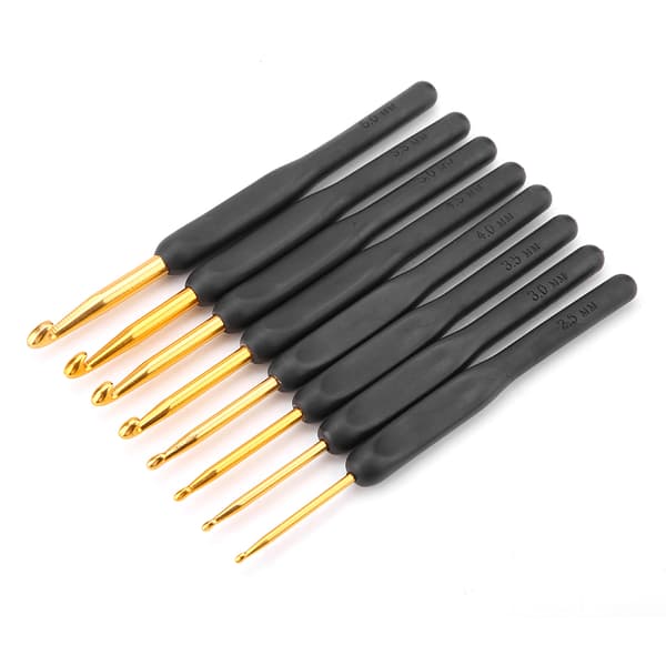 Aluminum Alloy Crochet Hook Set with Black ABS Handle for Knitting, Weaving, and DIY Crafts