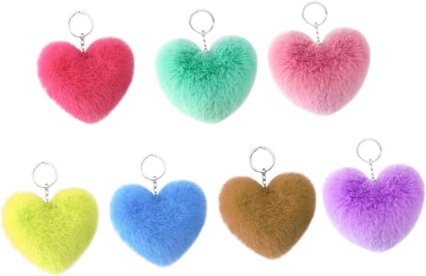 7 pcs Plush Heart Shaped Keychain Fluffy Keychain Creative Hanging Ornament for Car Decor