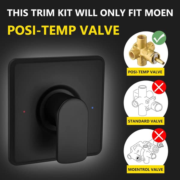 Dusjbatteri, kompatibel med Moen Posi-Temp-ventil, matt