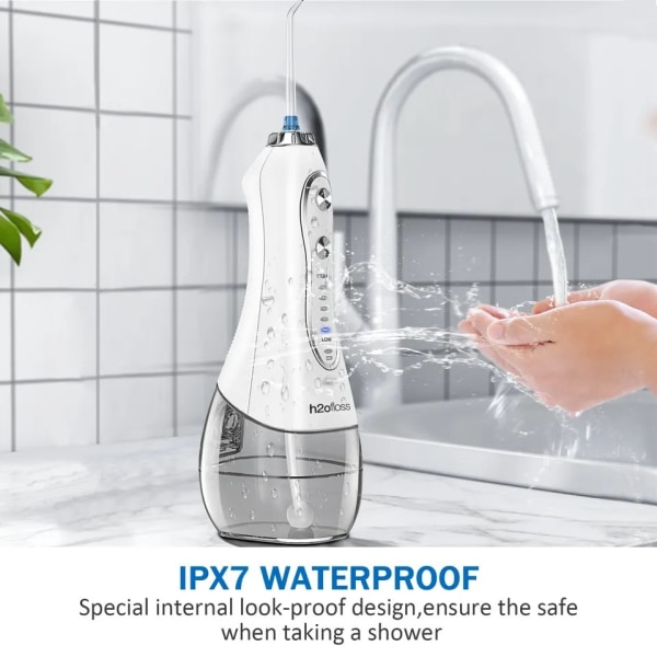 Vattentandtråd sladdlös för tänder - 5 lägen tandspolare, bärbar och uppladdningsbar IPX7 vattentät livsvattent-shirt
