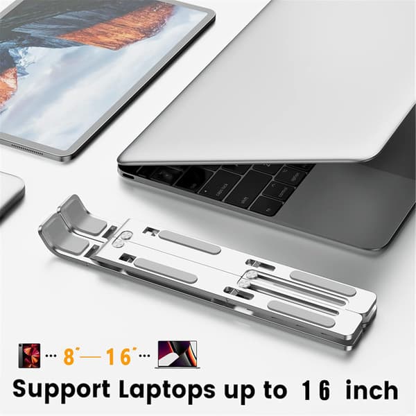 AiTodos® Laptopstativ, skridsikkert, 6 højdejusteringer, aluminiumslegering, foldbart og bærbart, ventilation og varmeafledning, understøttelse af bærbar computer
