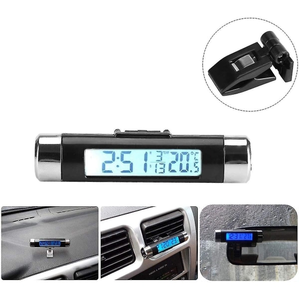 Mini bilklokketemperatur med Fahrenheit bakgrunnsbelysning 2 i 1, liten elektronisk klokke for dashbord Liten bilklokke