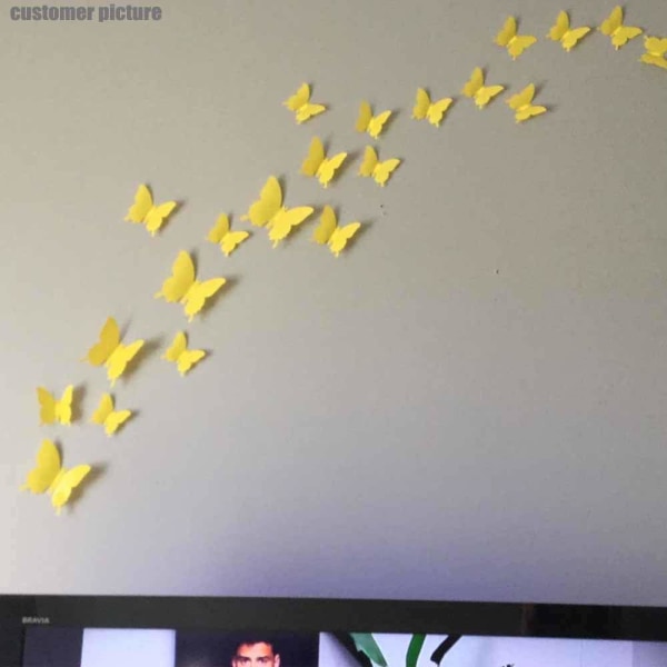 Avtakbare 3D-sommerfuglveggklistremerker 24 deler veggdekor for hjemme- og romdekorasjon (gul)