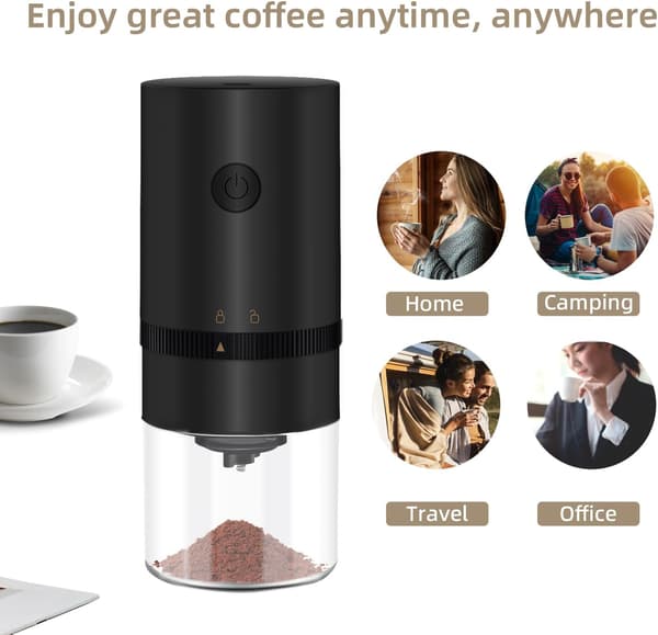 Portable Electric Burr Coffee Grinder, Electric Rechargeable Mini Coffee Grinder with Multiple Grind Settings - Black