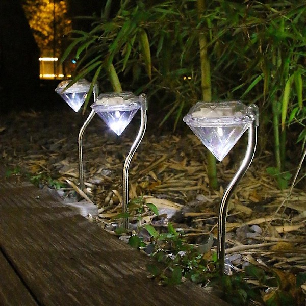 Udendørs Solcelle Diamantformet LED-lys - Vandafvisende Solenergi Varmt Hvidt LED-lys Automatisk Til/Fra LED