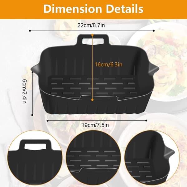 Air Fryer Silicone Basket - 2-pack Rectangular Baking Pan 22x16x6cm - Non-stick Reusable Oven Pan BPA-free