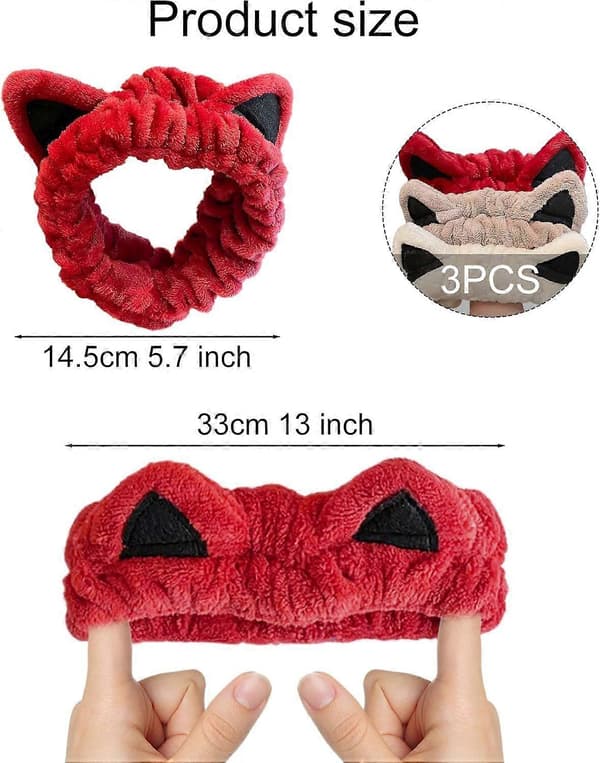 3 søde katte-spa-pandebånd til ansigtsvask, makeup og hudpleje, dyrepandebånd trendy bløde koralfleece-håraccessories til ansigtsvask