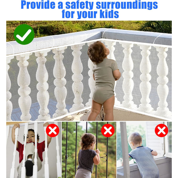 Ledstångsskydd för barn, husdjur, leksaker, 10 fot L x 2,5 fot H, Mesh Nät skyddsnät för balkongrälstrappa, Trappnät Baby Safety P