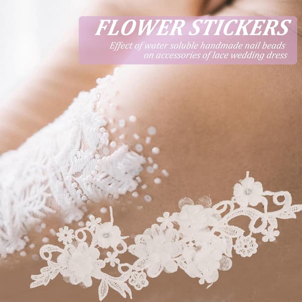 DIY Hvit Blomsterblondebånd Par Perlekant for Bryllupsbånd Håndverksmateriale Pynt