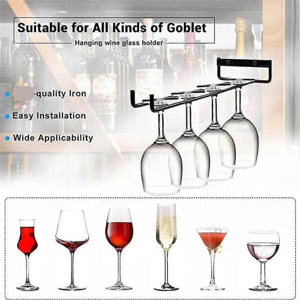 Red Wine Glass Cup Holder Simple Upside Down Hanging Goblet Single Row Wine Glass Rack 30cm B