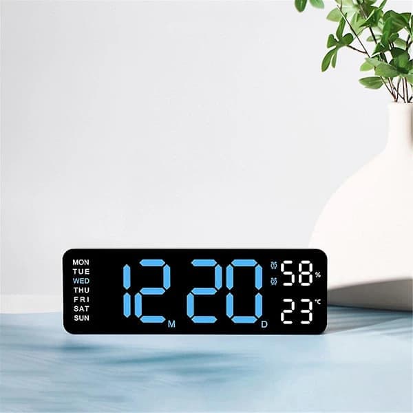Large Digital Wall Clock Temperature and Humidity Weekday Electronic LED Desk Alarm Clock 12/24H