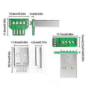 USB-liitin 2.0 USB 4Pin/Type C 5Pin 90 asteen portti Juota USB-korjausvaihtoadapteri Piirilevy PCB-sovitin vasen Mini USB -pistoke left Mini USB plug