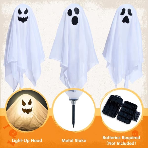 Halloween Outdoor Decorations, White Ghost Garden Decorations with Light-up Design (3-pack), Halloween Yard Decorations