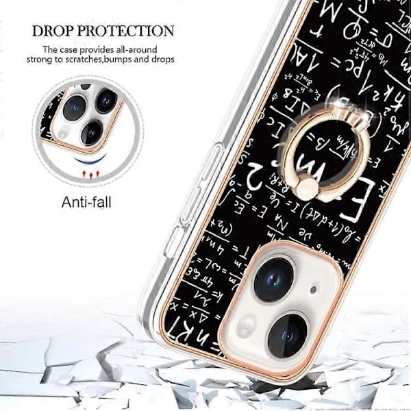 Electroplated IMD-mobilskal med dobbeltsidig design og ringholder for iPhone 15