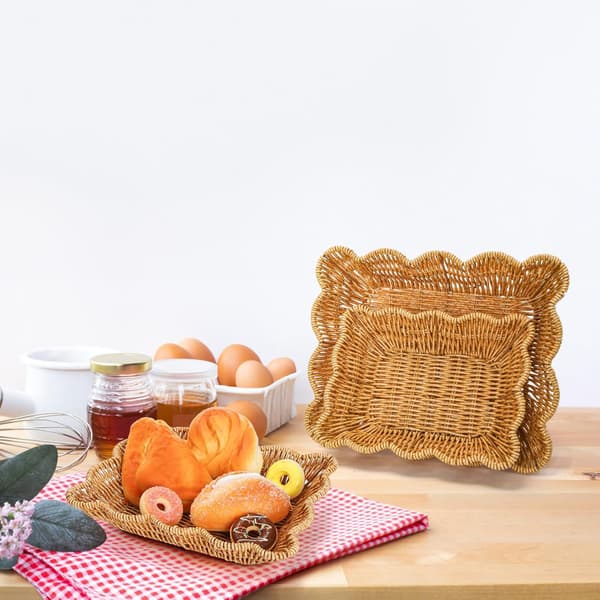 3-pack poly-korgar för bröd, rektangulära bordskorgar i imiterad rotting för frukt, grönsaker och snacks