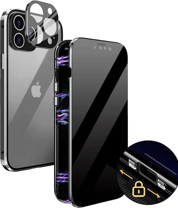 iPhone 16 Pro Max Magnetic Privacy Case with Metal Frame, Double-Sided Magnetic Glass, Anti-Spy Screen and Camera Lens Protector
