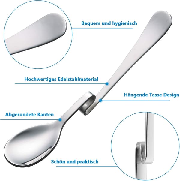 Jam spoon, stainless steel Latte Macchiato spoon Hanging spoon set 4 pieces for coffee, tea, cake