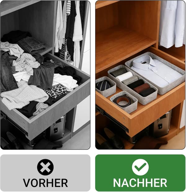 Sæt med 8 filtskuffeorganisatorer - Stabelbare filtskuffer til kontor og garderobe - Lysegrå