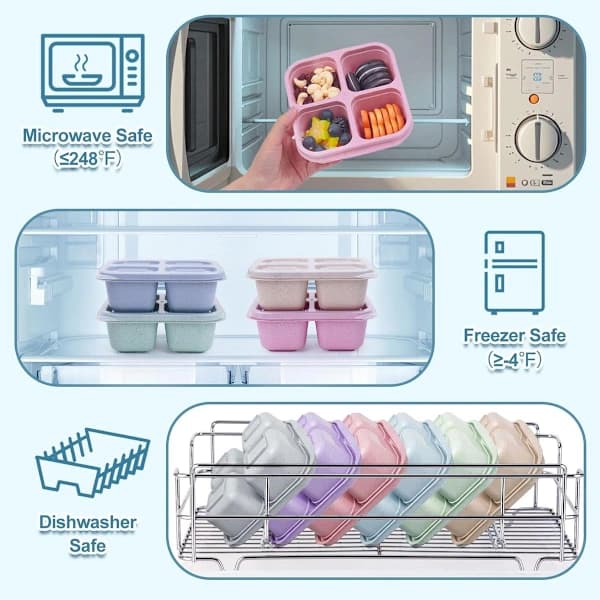 Bento Lunch Box with 4 Compartments, Reusable, BPA-Free Food Container with Sauce Holder for Adults, Stackable, Multicolor