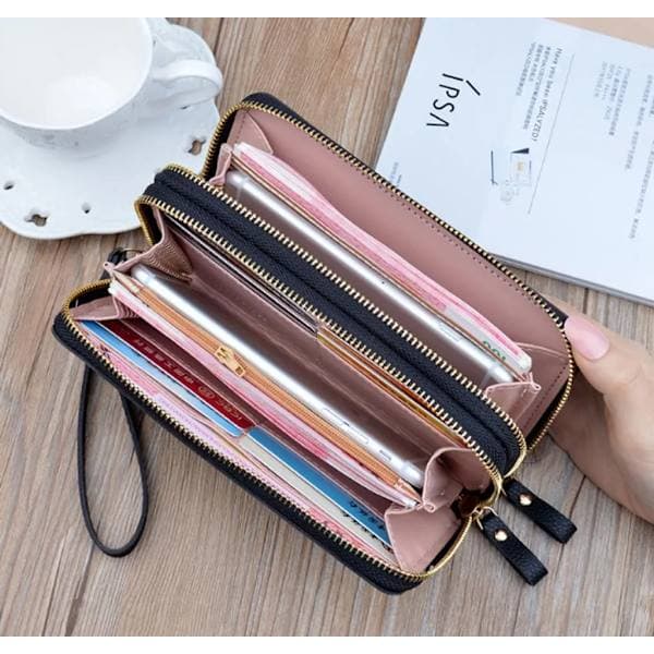Women's Wallet - Double Zipper - Large Wallet Black