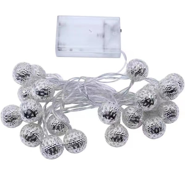 Marokkanske lyskæder batteridrevne 20 sølv LED globe lyskæder med varme hvide lys til bryllupsfest