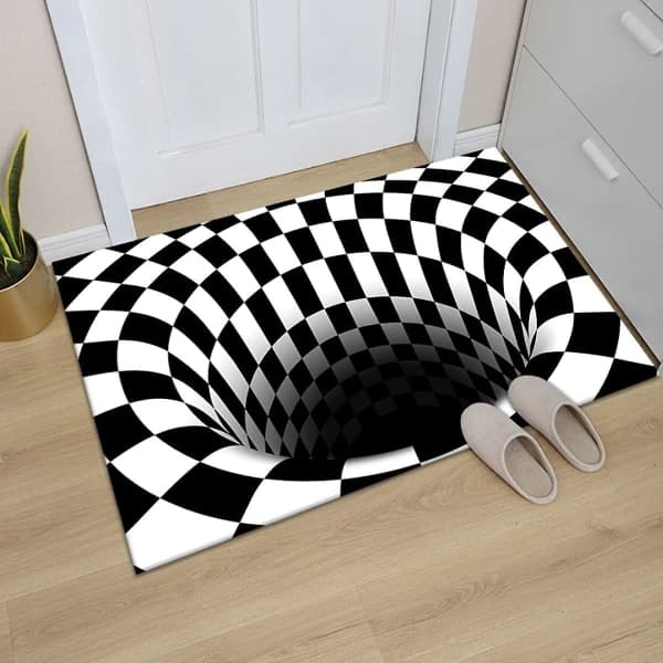 Dørmåtte, 3d magisk skakternet optisk illusion dørmåtte visuel illusion måtte rektangulær udendørs entrémåtte