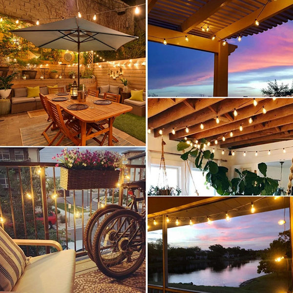 7.6M 10 LED String Lights with Extra Bulb - EU Plug (220V) - Black, Decorative Outdoor Lighting