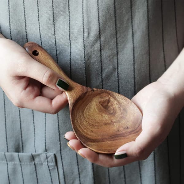 2-pack Rice Scoops Natural Wood Non-stick Rice Scoops Round Shallow Head Kitchen Utensils