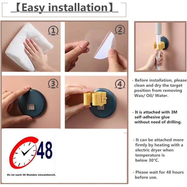 /EA/Multifunksjonell veggmontert moppholder, selvklebende moppkost H{f2}