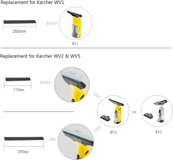 Replacement Window Cleaner Blades for Window Vacuum Cleaner 2 Pcs 280mm Rubber Squeegee Accessory Spare Part for Karcher WV2 WV5