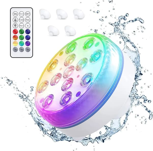 2x 7cm pool light with suction cup underwater light waterproof diving light with remote control