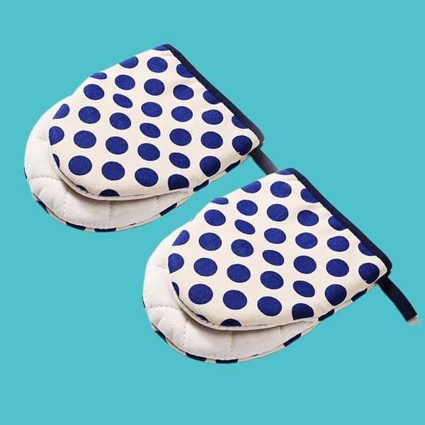 Kitchen and Cooking Gloves (Blue and White Polka Dot)