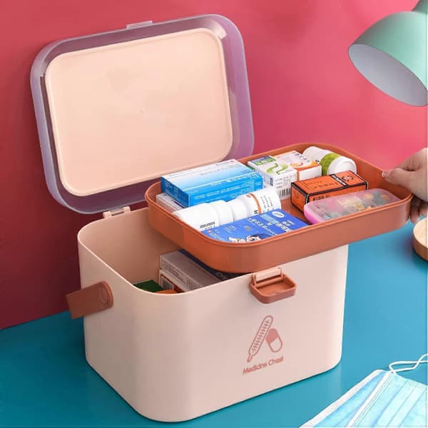 Medicine Storage Box, Foldable 2-Layer First Aid Box, Portable Medicine Container, Large Medicine Box