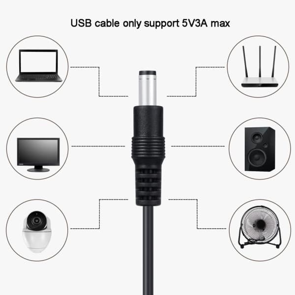 Universal 5V til strøm USB til DC 5.5x2.1mm 3.5mm 4.0mm 4.8mm 6.4mm adapter til opladningskabel Velegnet til vej