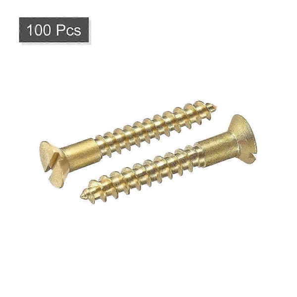 100 stk M3.5 x 25 mm Flatt Hode Sporskruer i Messing for Tre.