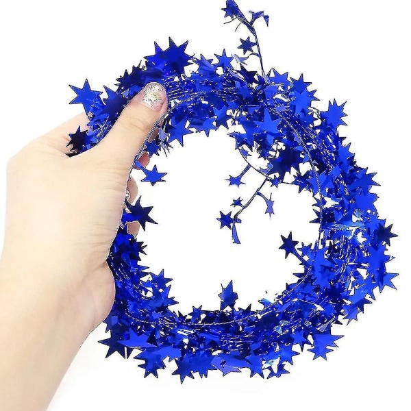 2 rullar glittrande stjärnglittergirlanger med tråd för julgran, födelsedag, fest, festlig prydnad blåblå blue