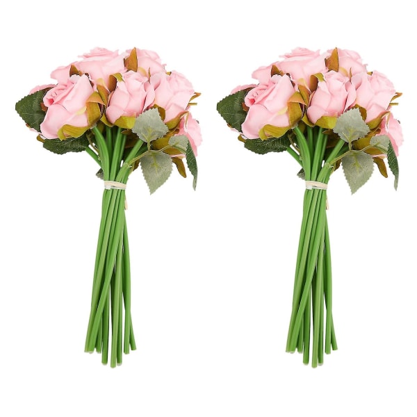 24 stk/parti Kunstige blomster Bryllupsbuket Thai Royal Silke Blomster Boligdekoration pink