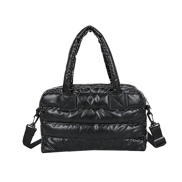 Retro Crossbody Taske Solid Farve Polstret Skuldertaske Nylon Quiltet Håndtaske Sort