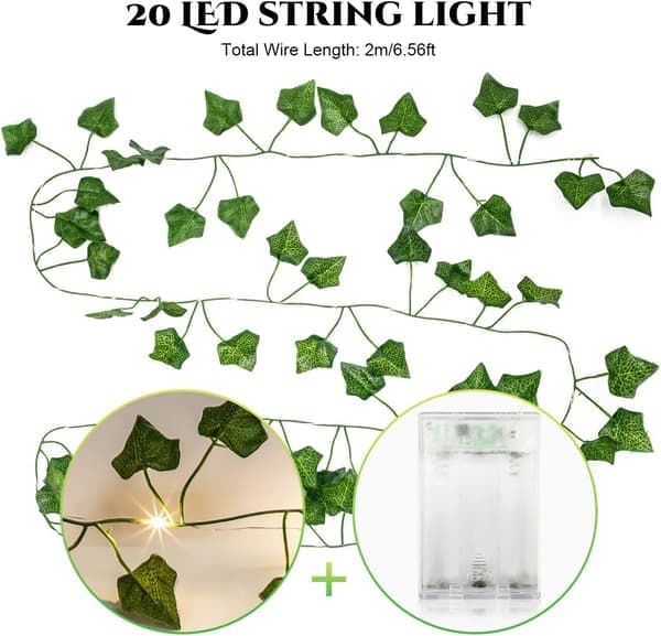 Leaf Light String, 2m Ivy Light String, 20 LED Lights, Wall Decoration for Spring, Wedding Party, Garden Festival