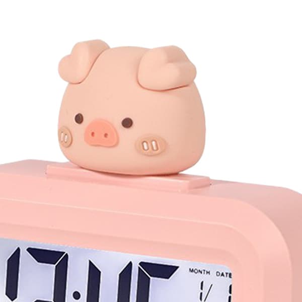 Cute Pink Pig LED Alarm Clock with Calendar and Temperature Display