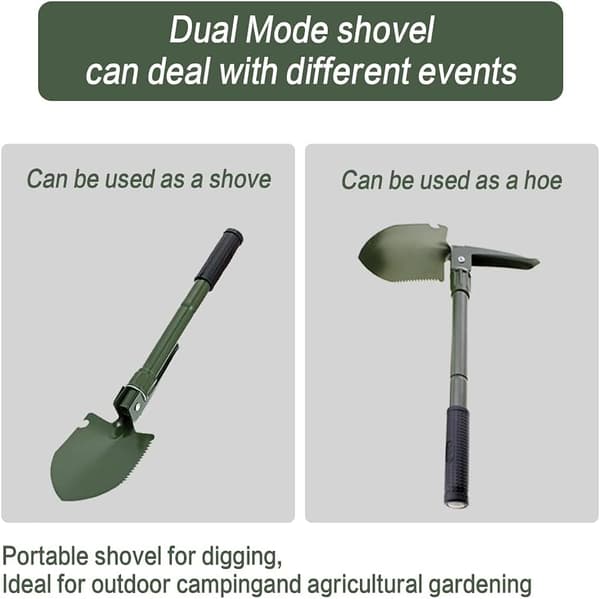 Camping spade, hopfällbar spade, bärbar mini militär överlevnadsspade med hacka/hacka/såg/öppnare/kompass, multifunktionellt verktyg för camping
